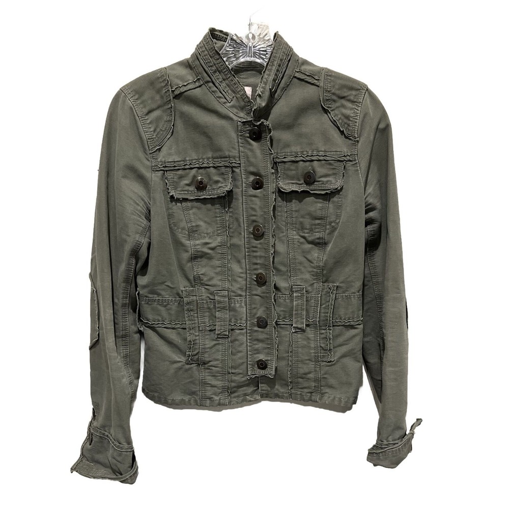 B.B’s Closet Women’s Medium Green Army Fitted Short Button Up Denim Jacket